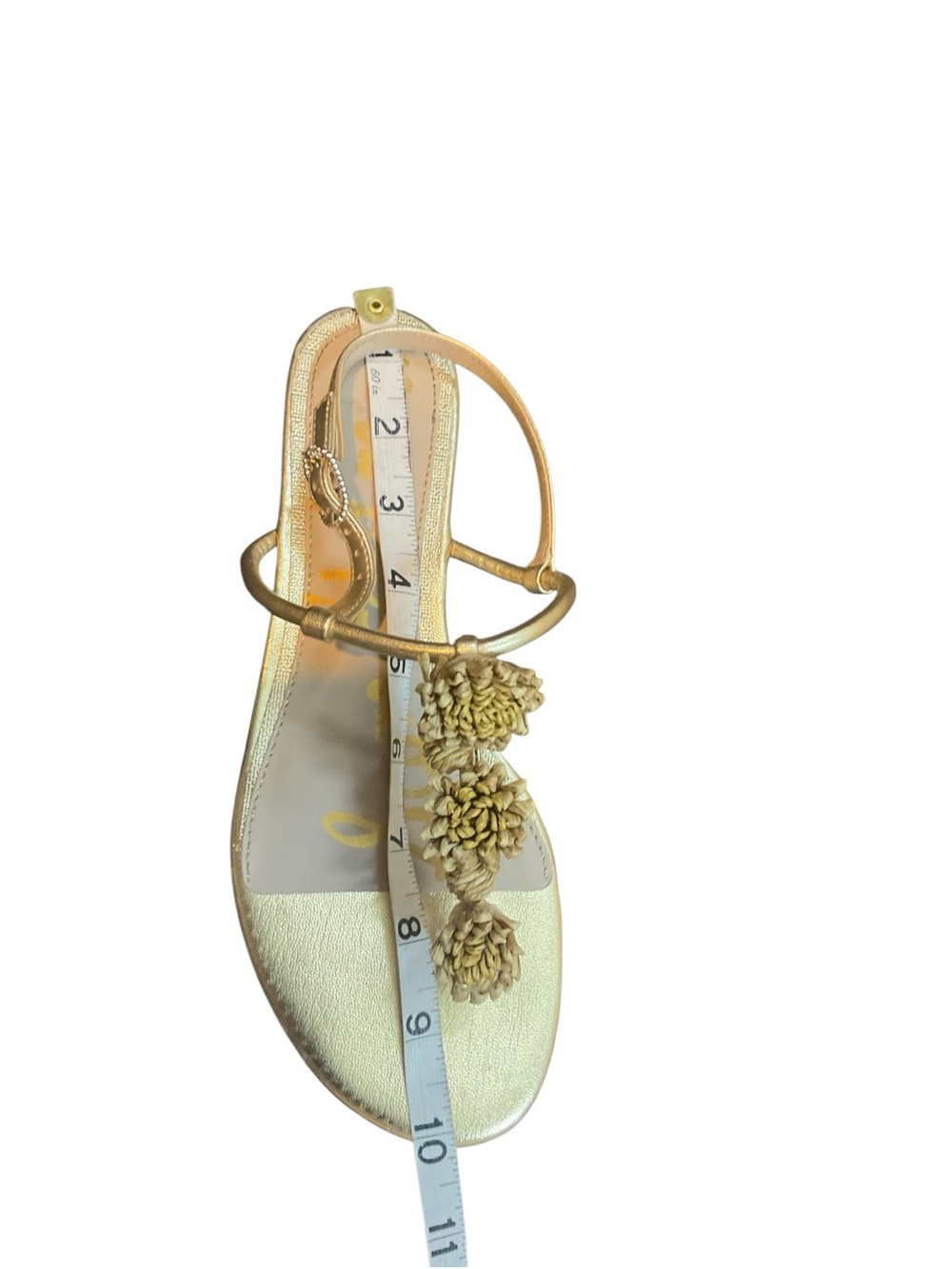 Sam Edelman Metallic Gold Floral T-Strap Sandals - Picture 9 of 11